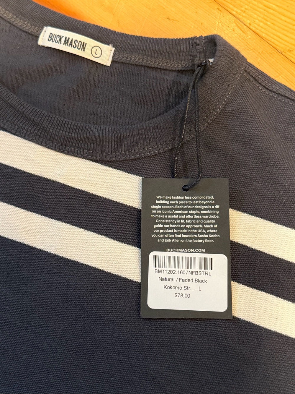 Buck Mason Navy and White Striped Short Sleeve Crewneck Tee - Picture 2 of 2